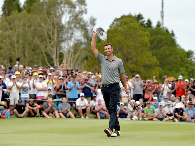 Adam Scott of Australia celebrates victory during day four of the PGA Championships at RACV Royal Pines on December 22, 2019 in Gold Coast, Australia. (Photo by Bradley Kanaris/Getty Images)