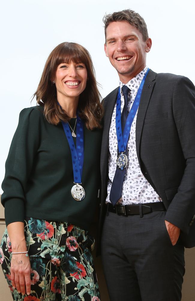 Ryan Fowler and Karen Fowler with their Pride of Australia medals. Picture: Richard Dobson