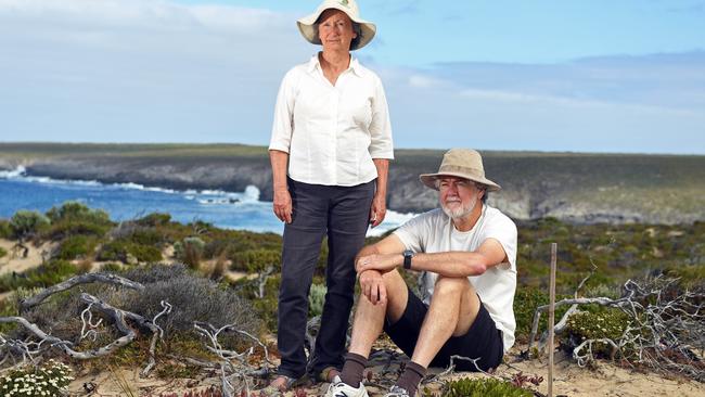 Colin Wilson and Nirbeeja Saraswayi, of the Friends of KI Parks Western Districts group, pictured at Flinders Chase National Park before the fire. Picture: Tom Huntley