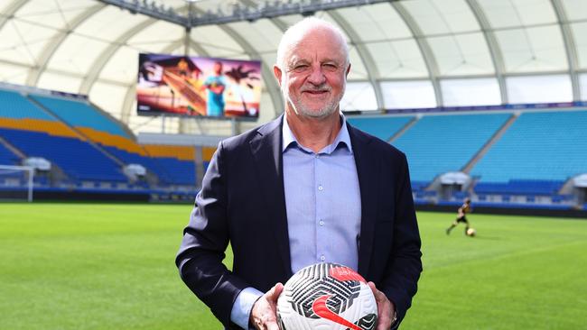 GOLD COAST, AUSTRALIA - JULY 04: Graham Arnold, Socceroos head coach poses during a Football Australia media opportunity at Cbus Super Stadium on July 04, 2024 in Gold Coast, Australia. (Photo by Chris Hyde/Getty Images for Football Australia)