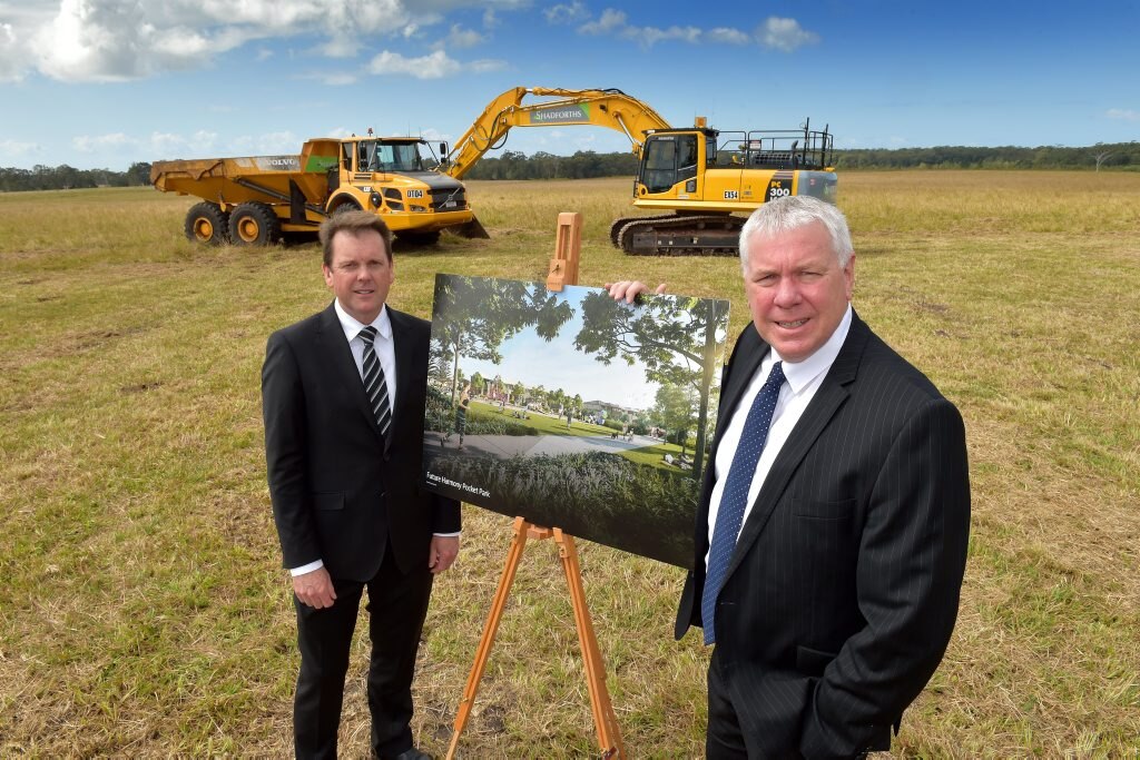 Launch of Harmony Estate at Palmview.CEO of Avid Property Group Cameron Holt and General Manager Bruce Harper on site. Picture: Warren Lynam