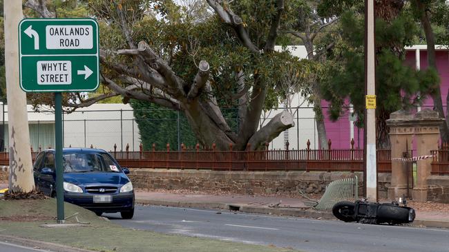 The crash occurred just after noon Monday in front of Sacred Heart College. Picture: Kelly Barnes