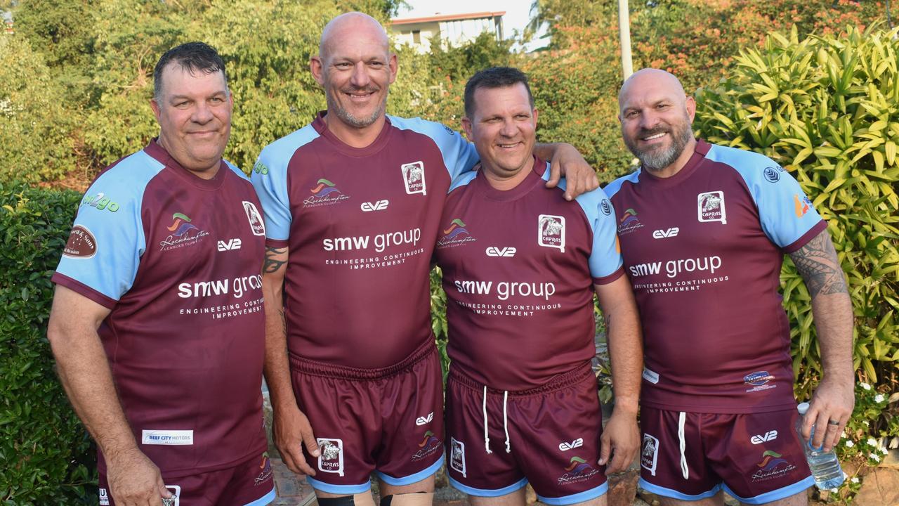 The Rothery brothers - Dean, Alan, Clint and Wade - prepare to take the field at the Capras versus Comets Legends game at Rugby Park, Rockhampton, on October 26, 2024.