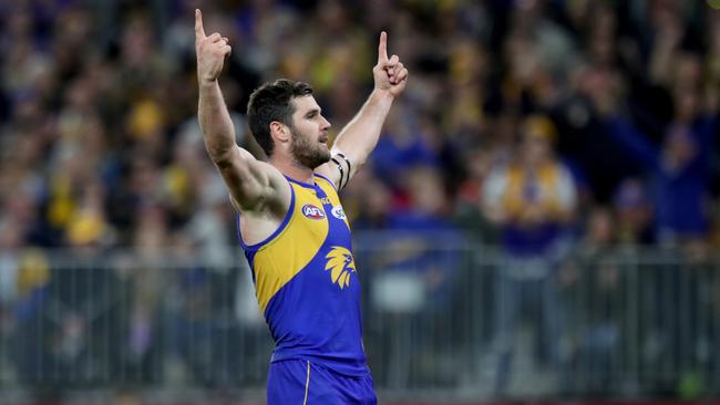 Jack Darling celebrates a goal against Collingwood.