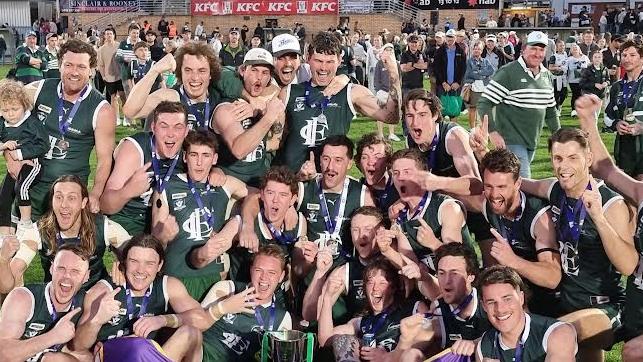 Echuca celebrates its Goulburn Valley league grand final win against Euroa last year. Picture: Goulburn Valley FNL.