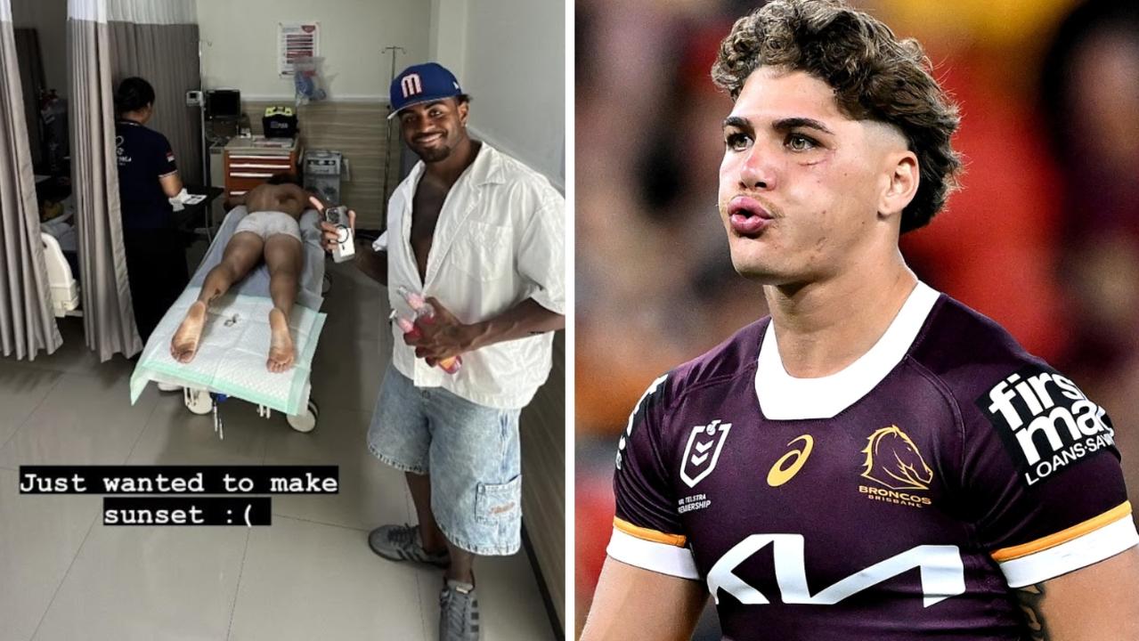 Reece Walsh and Ezra Mam in hospital. Photo: Instagram.