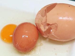 Giant egg laid at Stockman's Eggs in Far North Queensland. The smaller egg was found inside the large one.