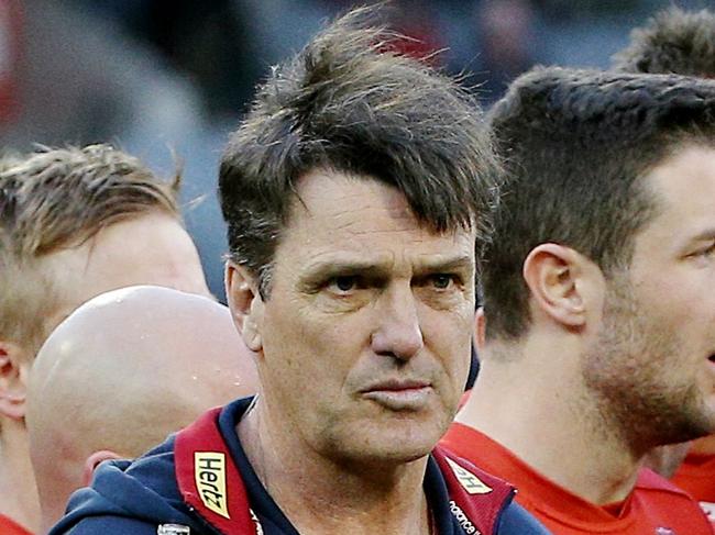 AFL- Melbourne v GWS at MCG, Melbourne. Paul Roos at 3/4 time. 17th August 2014. Picture: Colleen Petch.