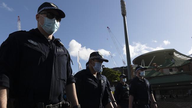 Police patrol at the SCG. Picture: Brook Mitchell