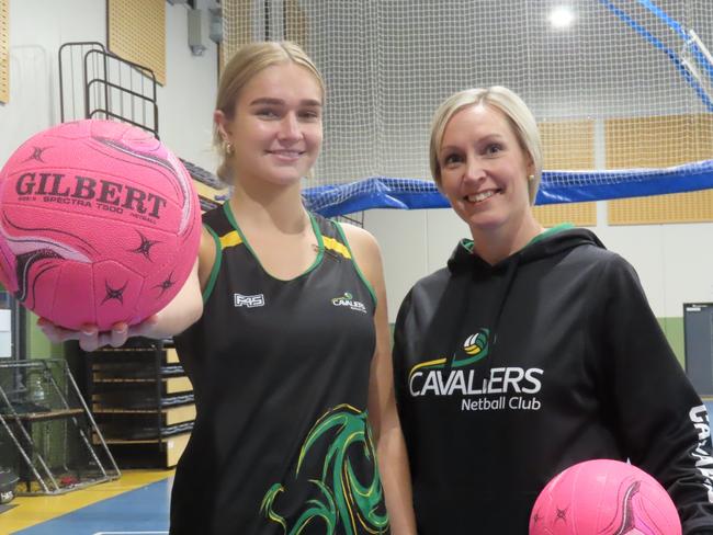 Cavaliers defender Paige O'Neill with mother and Cavs co-coach Katie before Friday's TSL Launceston derby against the Hawks. Picture: Jon Tuxworth
