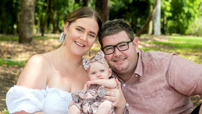 Mum Madeline Mills and Dad Colin Hoyle with Mackay’s cutest summer baby Grace Louise Hoyle. Picture: Michaela Harlow