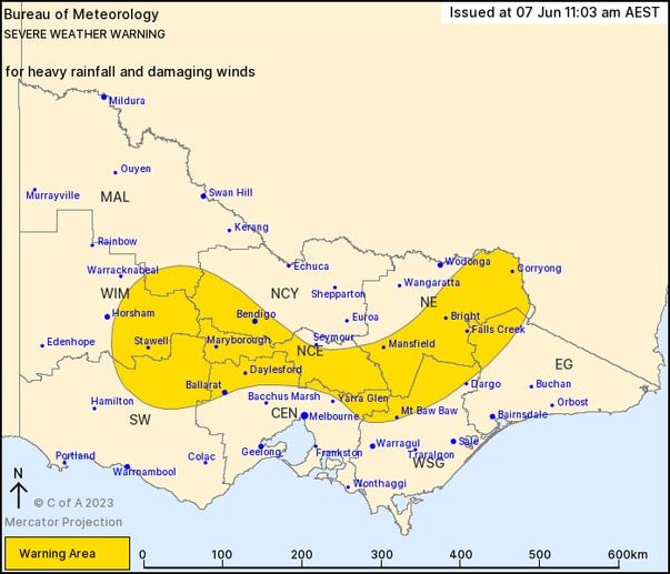 The Bureau of Meteorology issued a minor flood warning on Wednesday for northern Victoria and parts of Greater Melbourne. Picture: BOM