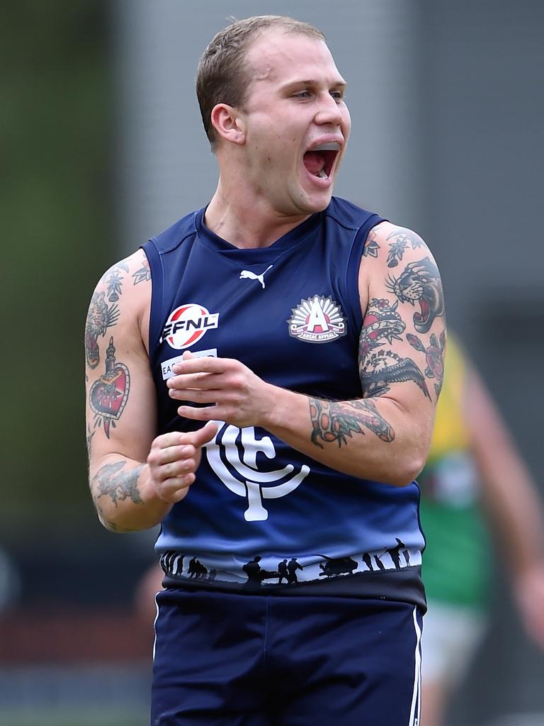 Eastern: Harrison Dempster celebrates a goal for Croydon. Picture: Steve Tanner