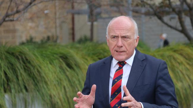 Transport Minister Eric Abetz speaks to the media at Parliament Square in Hobart on Thursday, August 15, 2024.