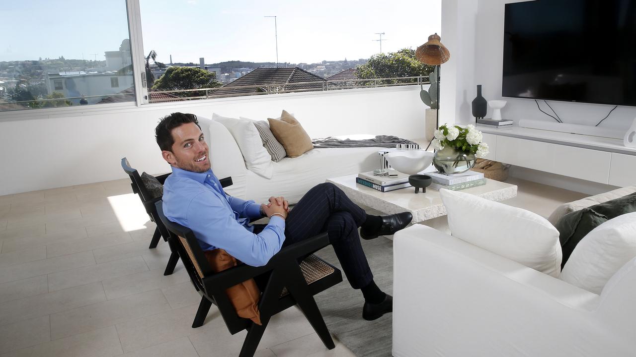 Ray White Double Bay agent Warren Ginsberg in his Bondi Beach pad. Picture: John Appleyard