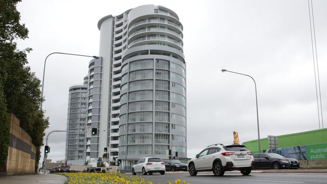 A FRNSW inspection of the The Atmosphere Towers on the corner of Crane Rd and Terminus St, Castle Hill have revealed numerous fire safety deficiencies. Wednesday October 10th 2018 ( AAP Image / Mark Scott )