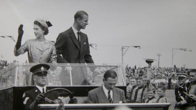 Queen Elizabeth II and the Duke of Edinburgh Prince Philip in an open car in Port Lincoln during their South Australian visit in March 1954. Picture: Supplied