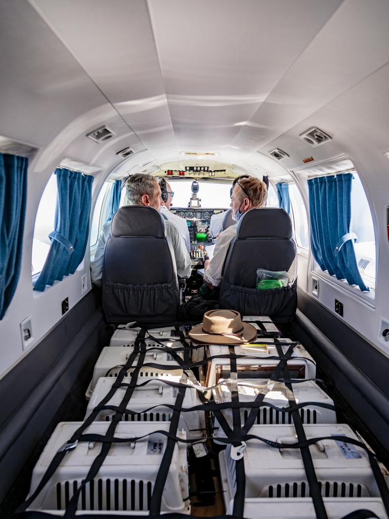 An aircraft carrying precious cargo from Taronga Western Plains Zoo heads to Sturt National Park.