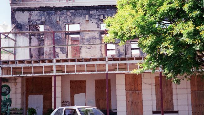 The burnt out remains of The Palace Backpackers Hostel seen in 2002 – two years after the fire. Picture: AP Photo/Dennis Pasa