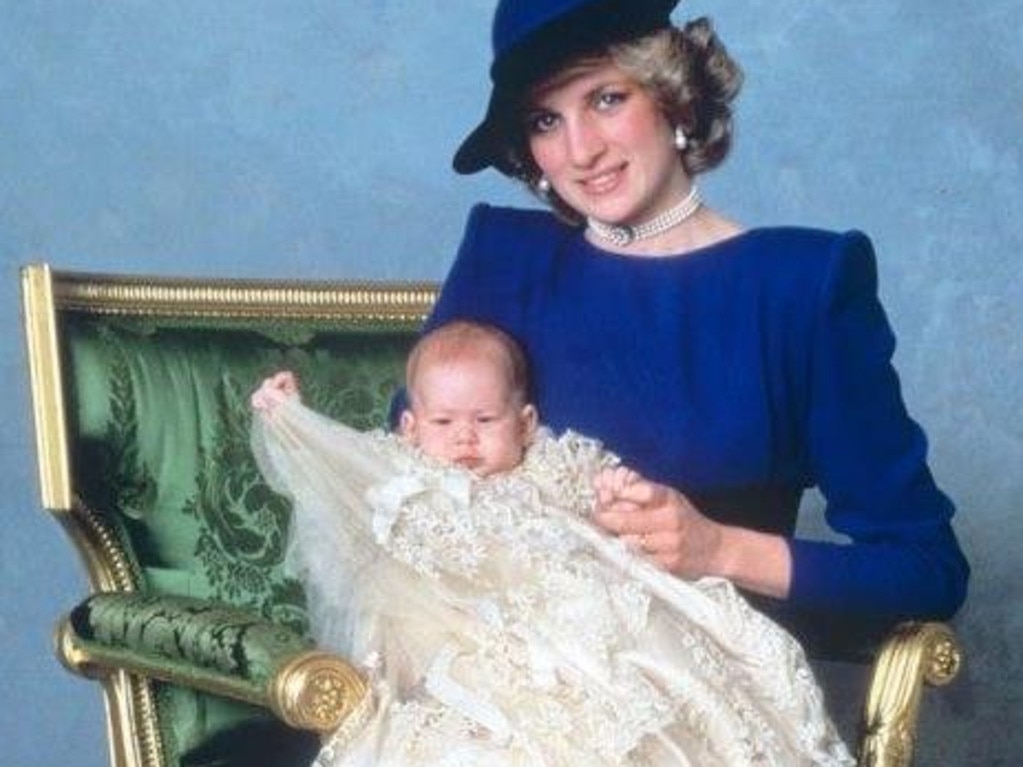 Prince Harry and his mum Princess Diana at his christening … her sister’s attended Archie’s christening.