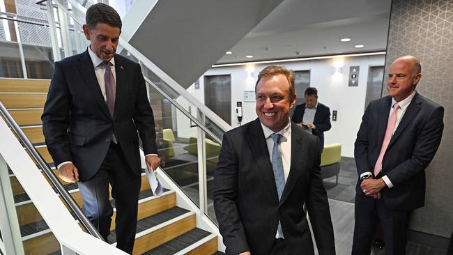 State treasurer Cameron Dick (left) and Premier Steven Miles (right) will trial a plan to take on fuel giants – a move that could spread if successful. Picture: Lyndon Mechielsen/Courier Mail