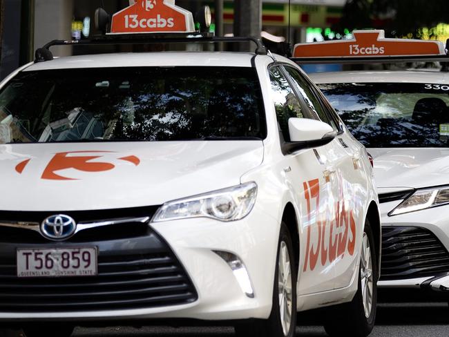 A stock images of taxis in the Brisbane central business district. A spokesperson for 13cabs agreed there was a shortage of taxis in Townsville, saying the company had engaged with the previous Miles Government “for a number of years without success”. Picture: NCA NewsWire-Sarah Marshall