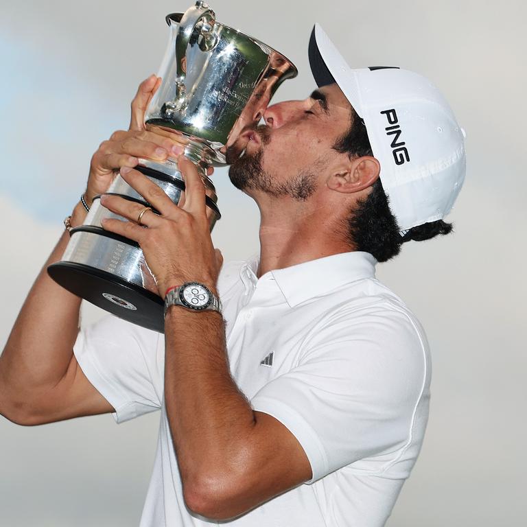 LIV player Joaquin Niemann kisses the Stonehaven Cup after winning the Men's Australian Open last year. Picture: Mark Metcalfe/Getty Images