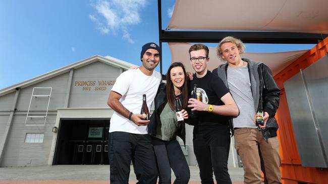 L-R Aal (Aal) Ramodiya, Lucinda Scutt (Scutt), Alex Rhynsburger, Bobby Byrne TasTAFE students who are involved with Tasmanian Microbrew Festival at PW1. Picture Nikki Davis-Jones