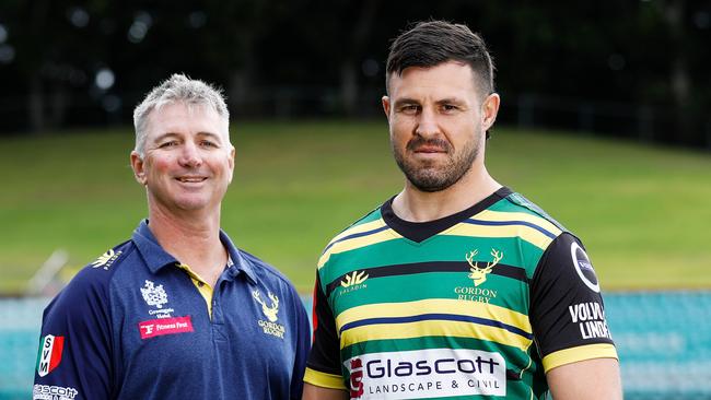 Coach Darren Coleman and Gordon captain Jordan Goddard before the grand final. Pic: Karen Watson.