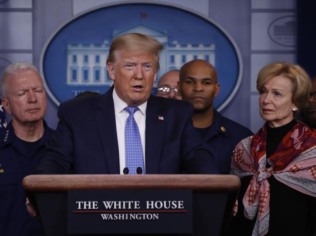 President Donald Trump speaks during a briefing about the coronavirus in the James Brady Press Briefing Room of the White House. Picture: AP