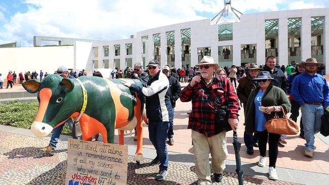 Irrigators take their protest to Canberra yesterday. Picture: Kym Smith