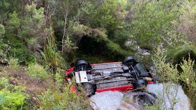 Targa Tasmania 2021. 1979 Mazda RX-7 of Shane Navin and co-driver Glenn Evans crashed 35.4 kilometres into the stage at approximately 10am this morning. Medical teams were immediately dispatched to attend the scene of the accident but were unable to revive Shane, who died at the scene. Co-driver Glenn Evans, was assessed by the attending medical crew and cleared of injuries. Picture: supplied