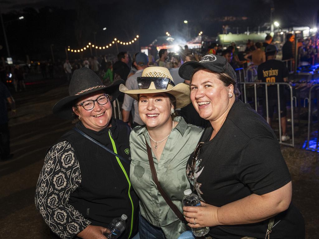 At Meatstock are (from left) Rebecca Platell, Belinda Platell and Lisa Powell at Toowoomba Showgrounds, Saturday, March 9, 2024. Picture: Kevin Farmer