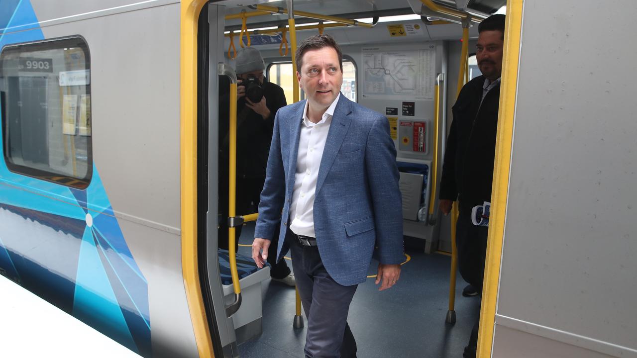 Matthew Guy says Melburnians would be able to ride on Melbourne’s public transport network for a discounted rate from January 1 next year. Picture: David Crosling