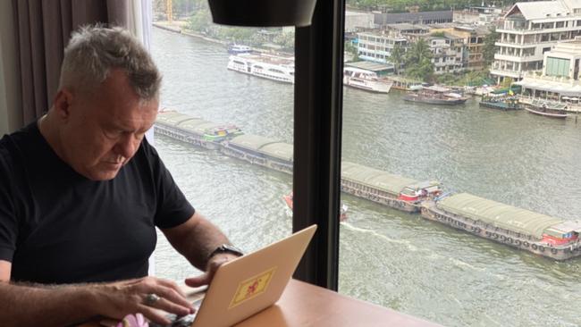 Jimmy Barnes finishing his Killing Time book in Thailand. Picture: Supplied/Killing Time/Jimmy Barnes