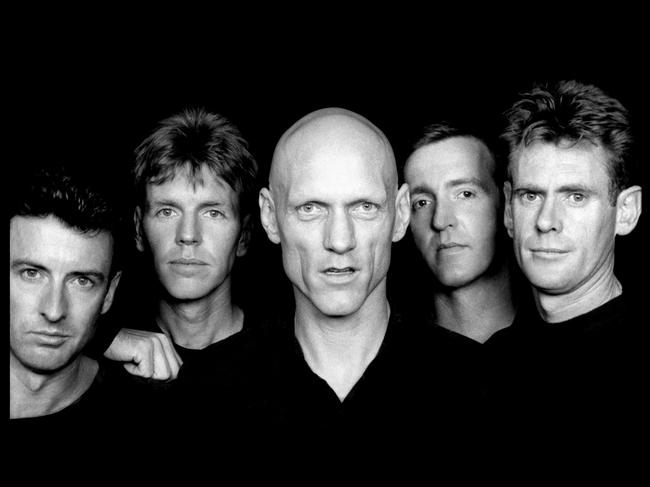 25/02/1993: Sydney rock 'n' roll band Midnight Oil, photographed for a Rolling Stone magazine cover. L-R: Rob Hirst, Martin Rotsey, Peter Garrett, Jim Moginie, Bones Hillman. Picture: Andrzej Lugiz