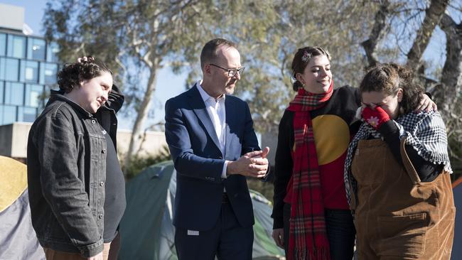 Senator David Shoebridge met with camp organisers on Tuesday. Picture: NewsWire / Martin Ollman