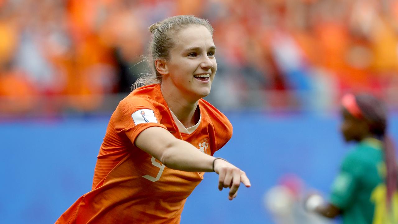 Netherlands' Vivianne Miedema celebrates after scoring her side's 3rd goal