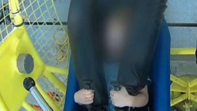 Video appears to show seatbelt coming undone on Sydney Easter Show ride. Picture: 9News
