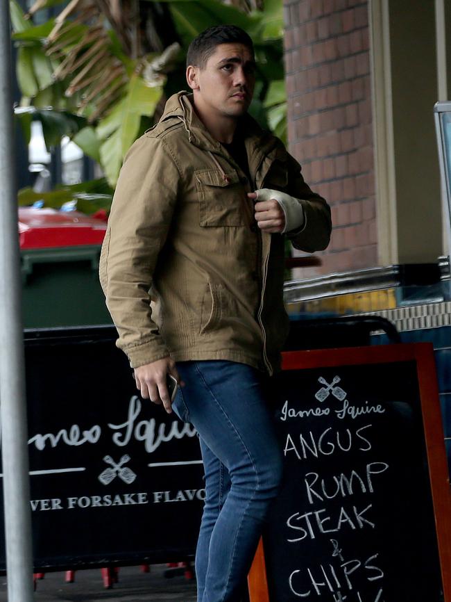 Bulldogs players arrive at the Harbour View Hotel in The Rocks for Mad Monday. Picture: Toby Zerna