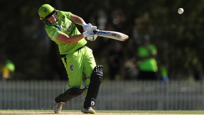 Rachel Priest hits a boundary during the WBBL cricket match between Sydney Thunder and Melbourne Stars last season. Picture: Brett Costello