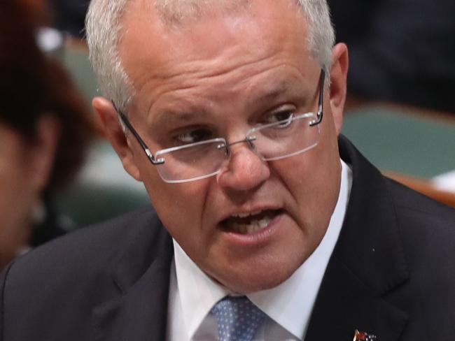 PM Scott Morrison making a statement in relation to the 70th anniversary of AustraliaÕs formal diplomatic relationship with the State of Israel in the House of Representatives Chamber at Parliament House in Canberra.