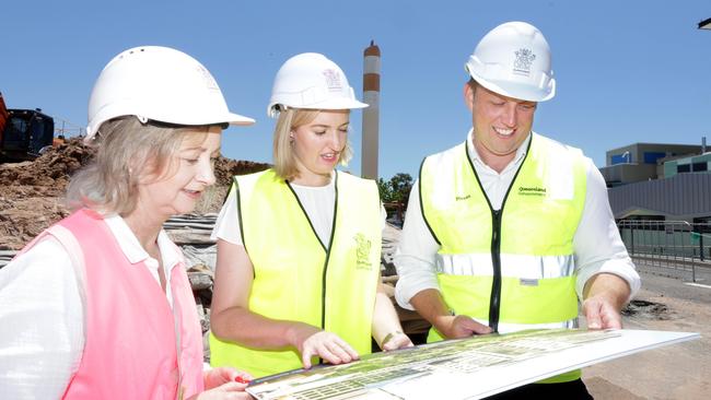 Former premier Steven Miles with Yvette D’Ath and Shannon Fentiman at the start of construction on the Redcliffe Hospital expansion earlier this year. Picture: Steve Pohlner