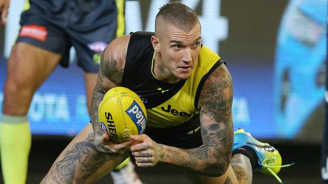 He’s back! Dustin Martin will return from suspension for the Tigers. Picture: Michael Klein.