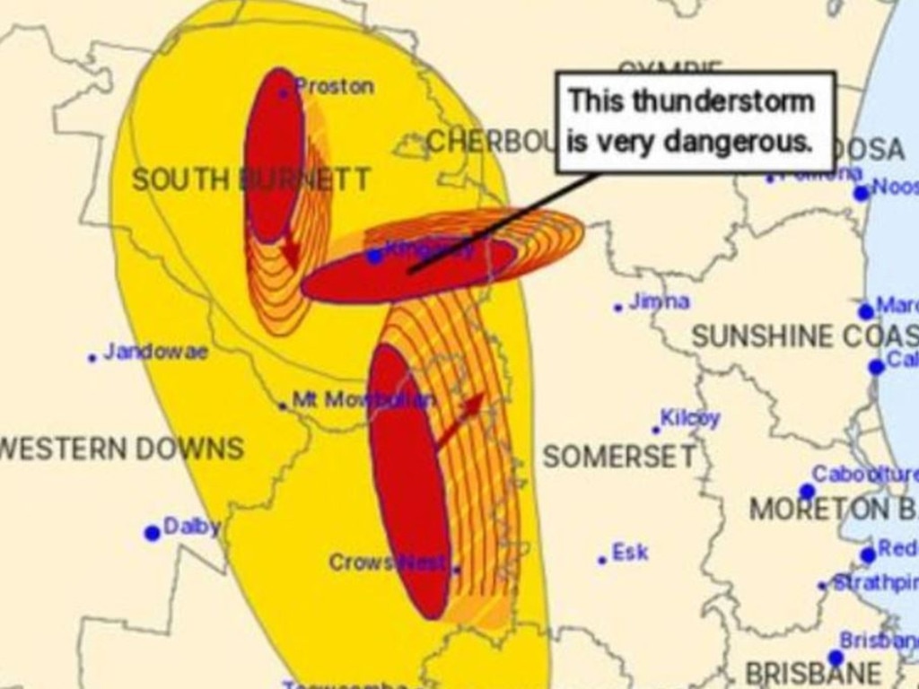 The Bureau of Meteorology warned of a very dangerous thunderstorm on Monday afternoon.