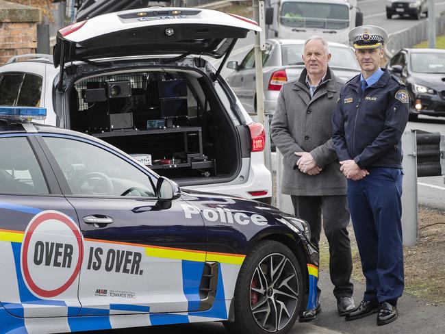 Automated enforcement cameras get ready to roll,  Road Safety Advisory Council chair Scott Tilyard and Assistant Commissioner Jonathan Higgins at Hobart. Picture: Chris Kidd