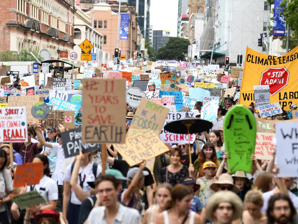 School students rally against climate change in Brisbane CBD. Picture: AAP/Dan Peled