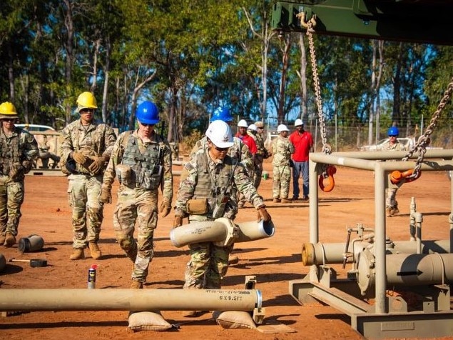 US Army Soldiers connect the pipeline to the pump station during Talisman Sabre 23 in Weipa. Picture: Major Jonathon Daniell/US Army