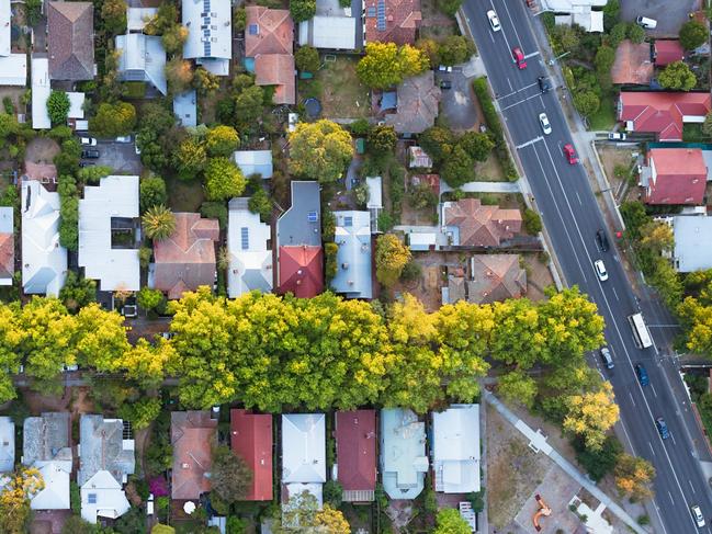 A view from directly above a residential suburb of Melbourn, in Victoria State, Australia. Picture: Istock