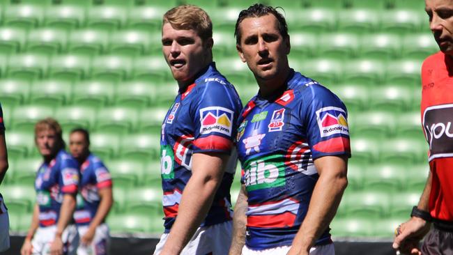 Mitchell Pearce in his first appearance for Newcastle — in private.